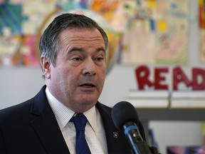 Alberta Premier Jason Kenney provided an update on how Budget 2022 supports public charter schools at Aurora Academic Charter School in Edmonton on Tuesday March 15, 2022.